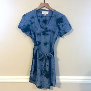 Cloth & Stone Anthropologie Liv Tie Front Mini Dress Size PS Tie Dye Blue Short